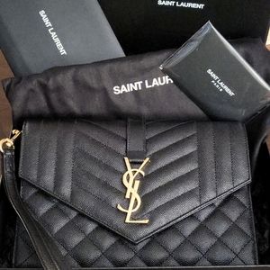 Authentic YSL Monogram Quilted Envelope Clutch Bag